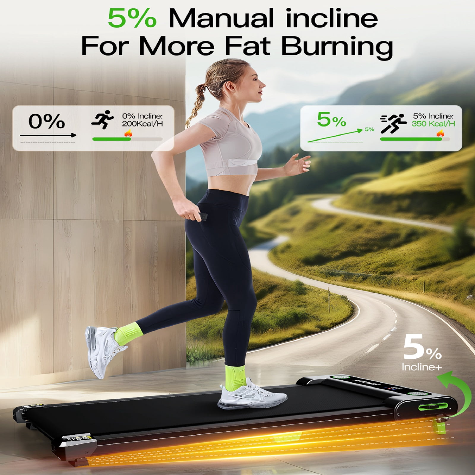 Akluer Walking Pad With Incline, 2.5 HP Under Desk Treadmill For Home, Small Treadmill With LED Display & Remote Control