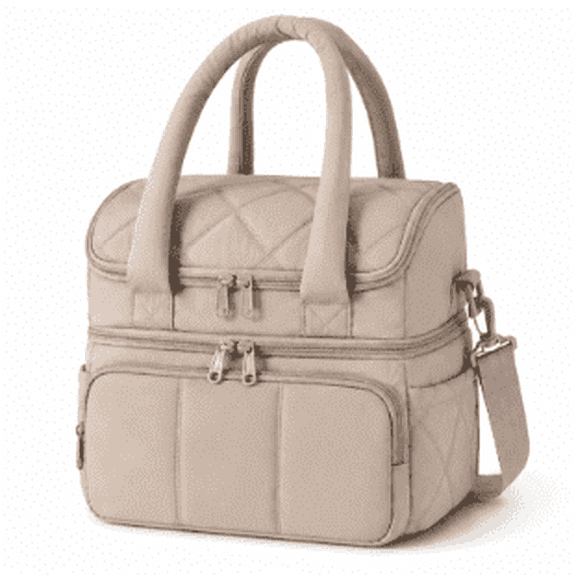 PLERISE PLERISE Double Deck Insulated Lunch Bag, 10"×7"×10", Quilted Puffer, Leakproof Large, for Work Picnic Travel