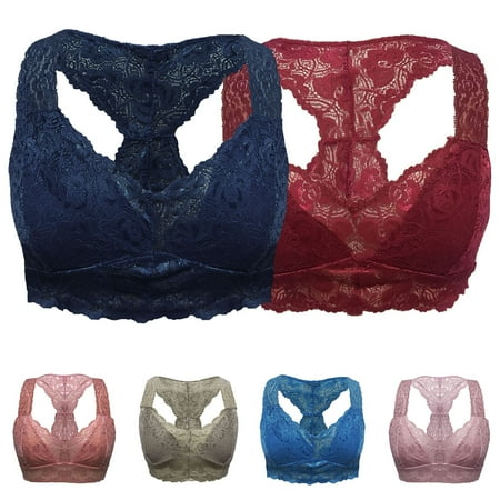 harmtty Women Bra Wire Free High Elasticity V Neck Multiple Color Optional Crop Top Vest Lace Bralette for Daily Wear Wine Red L