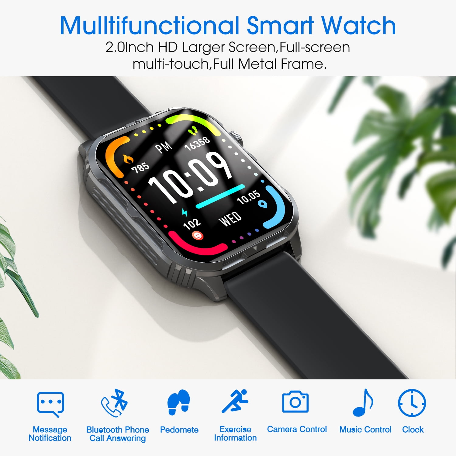 Posrue H5 Smart Watch with Bluetooth Call, IP68 Waterproof Fitness Tracker for Women and Men, Black