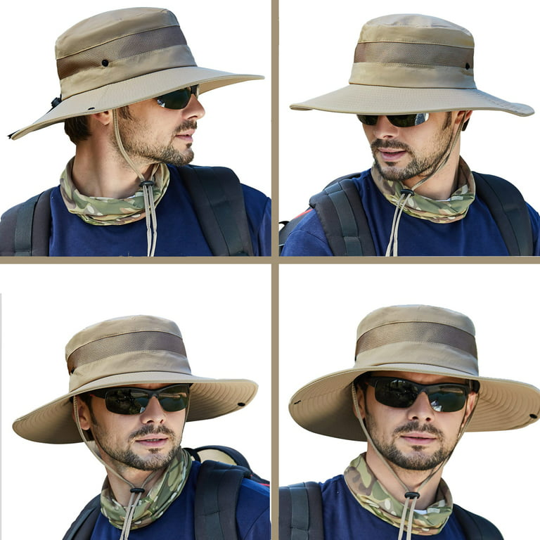 Men's Hat Summer Sun Protection Hat Wide Brim UV Protection Waterproof for  Safari Fishing, Hunting Boating Cap with Adjustable Drawstring 