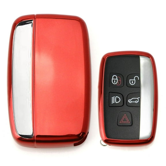 Chrome Finish Red TPU Key Fob Protective Cover Case For 2010-2016 Land Rover 5-Button Key Fit Range Rover Sport, Range Rover, LR4, Evoque, etc