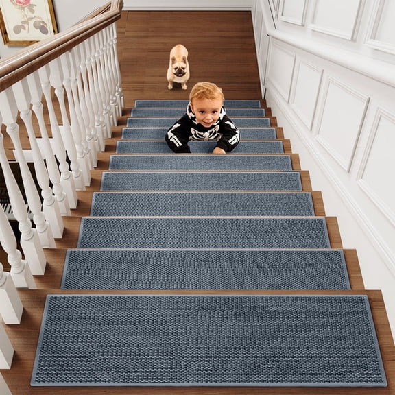 Danhjin Stair Treads for Wooden Steps, Flax Non Slip Washable Rubber-Backed Pet/Kid Safe Mats 4pc, 8x30 in