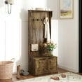 thumbnail image 2 of HOMCOM Portemanteau d'Entrée avec Porte-Manteau, Rangement et Banc d'Assise, Brun Rustique, 2 of 10