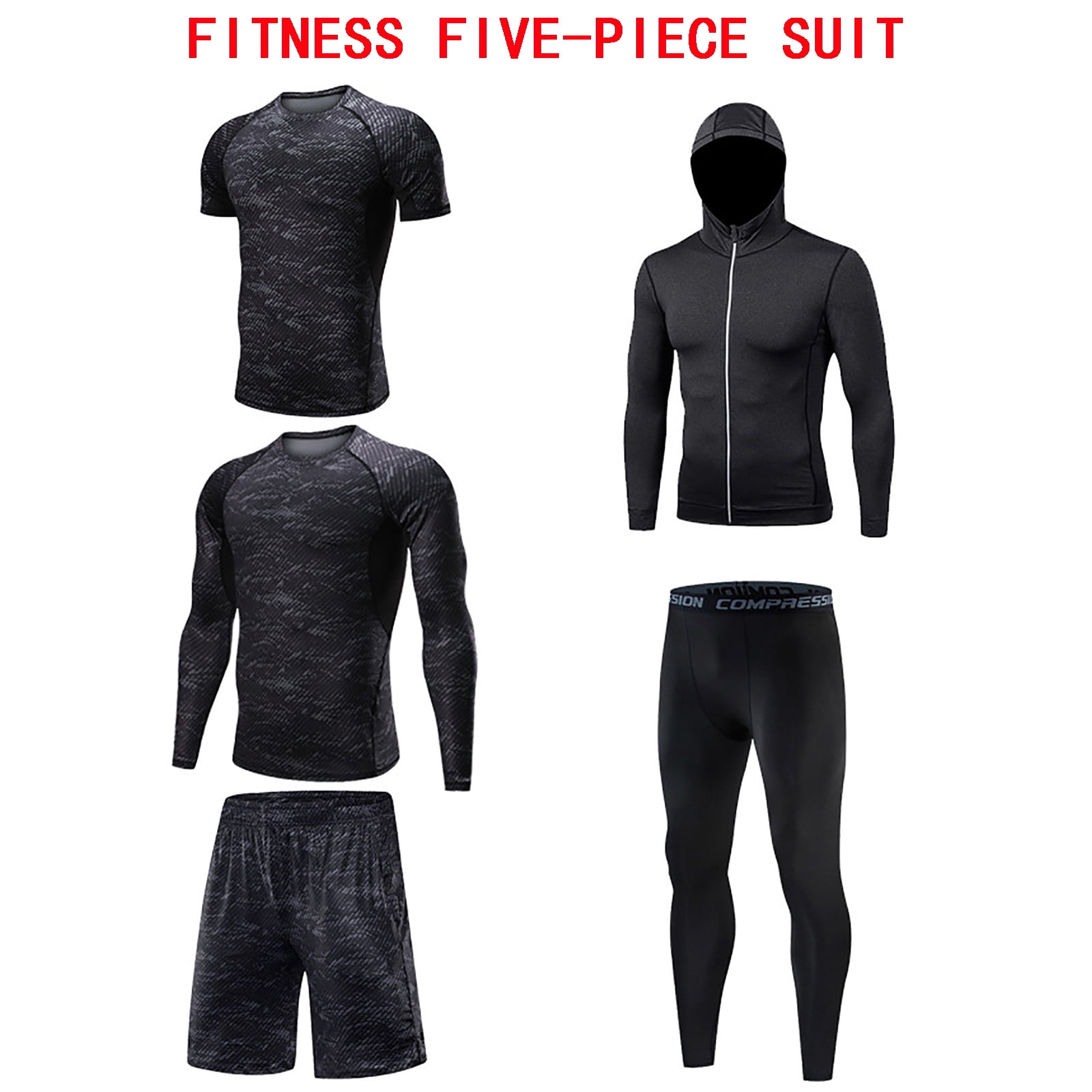 5pcs Men Workout Clothes Outfit Fitness Suits Gym Outdoor