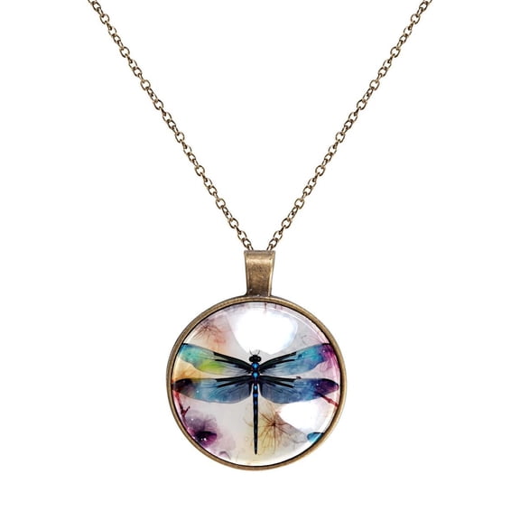 Dragonfly Necklace Personalized Custom Photo Round Pendant Adjustable Stainless Steel Necklaces with Gift Box for Men Women Mothers Valentine's Jewelry Gift