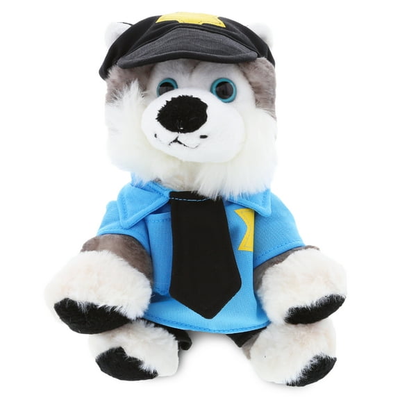 DolliBu Floppy Husky Police Officer Plush Toy - Super Soft Husky Dog Cop Stuffed Animal Dress Up with Cute Cop Uniform & Cap Outfit - 7.5" Inches