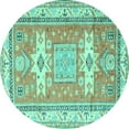 thumbnail image 1 of Ahgly Company Machine Washable Indoor Round Geometric Turquoise Blue Traditional Area Rugs, 7' Round, 1 of 4