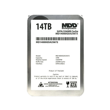 MaxDigitalData (MD14000GSA25672) 14TB 7200RPM SATA 6Gb/s 128MB Cache 3.5" Internal Desktop Hard Drive - 3 Years Warranty