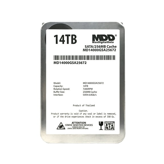 MaxDigitalData (MD14000GSA25672) 14TB 7200RPM SATA 6Gb/s 128MB Cache 3.5" Internal Desktop Hard Drive - 3 Years Warranty