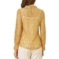 thumbnail image 3 of INSPIRE CHIC Women's Crochet Lace See Through Floral Ruffle Neck Blouse XS Yellow-1, 3 of 7
