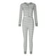 XZNGL Pyjama Femme Combinaison Pyjama à Manches Longues Coeur Imprimé Bouton Rayé – image 4 sur 9