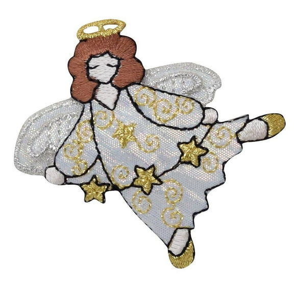 White Angel with Halo - Shimmery - Christmas Holiday - Iron On Applique/Embroidered Patch