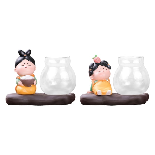 Jarrón hidropónico creativo de 2 piezas con diseño de chica Tang y soporte de resina. Estilo B