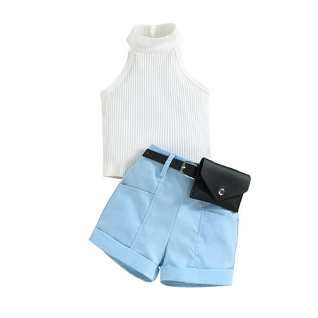 

Qufokar Winter Outfits for Baby Girls Baby Twins Clothes Summer Toddler Girls Sleeveless Ribbed Vest Tops And Shorts Belt Waist Bag Outfits