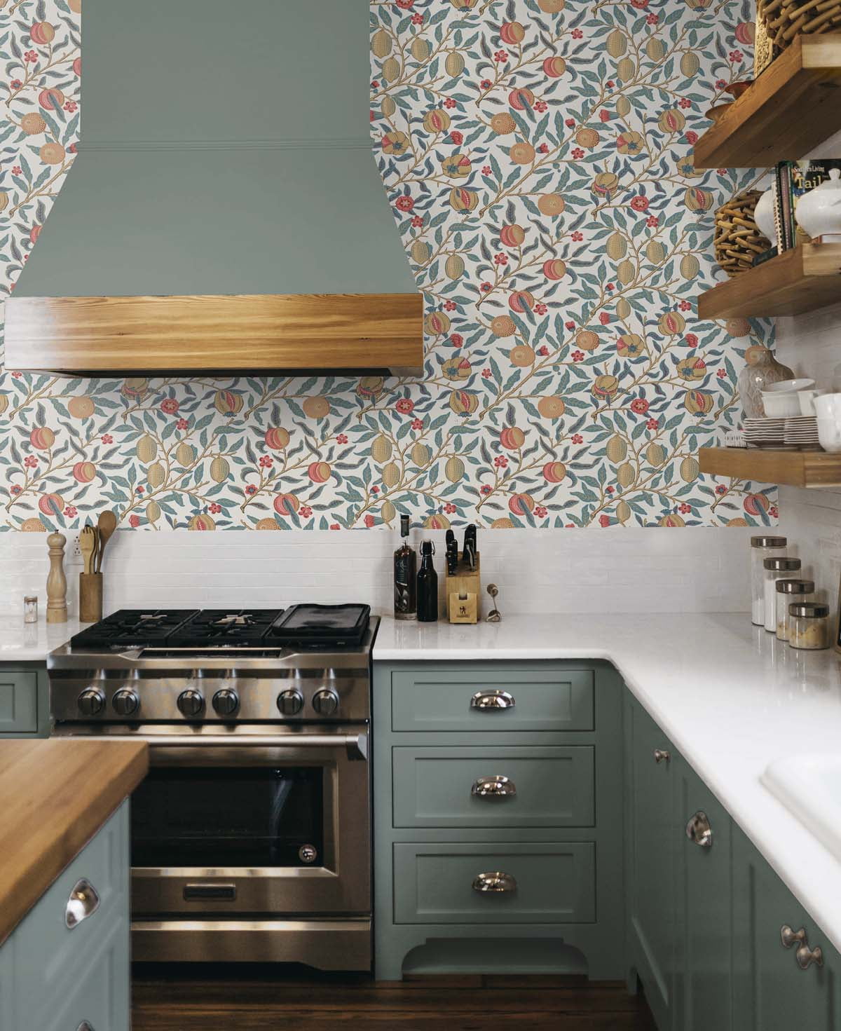 NextWall  Pomegranate Peel and Stick Wallpaper 20.9 in. W x 18 ft. L - Moonstone Blue & Light Ochre