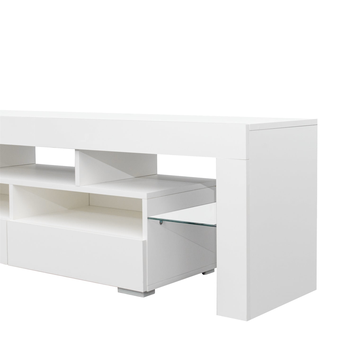Kadyn LED Light TV Stand with Remote, Living Room Entertainment Center TV Stand with 2 Drawers & 2 Open Shelves, Particle Board TV Stand Cabinet with 20-color RGB LED lights, White Kadyn LED Light TV Stand with Remote, Living Room Entertainment Center TV Stand with 2 Drawers & 2 Open Shelves, Particle Board TV Stand Cabinet with 20-color RGB LED lights, White