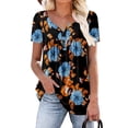 thumbnail image 4 of Tops de Mujer Blusa Casual Elegante Túnica Cuello Redondo Camisetas Estampadas Florales Manga Corta Plisada Con Dobladillo Con Volantes Odeerbi ODB163408, 4 of 8