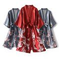 thumbnail image 2 of Pijama corto con estampado de grullas de seda sintética para mujer, vestido de novia de seda para primavera y verano, camisón de casa de gran tamaño, bata de baño, 2 of 6