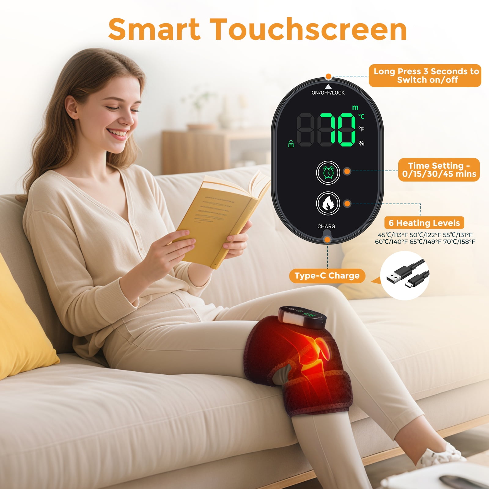 Knee Heating Pad,Knee Brace with Heating, - 6-Temperature Levels, 4 Timer Settings, 3000mAh Rechargeable Battery, Fits Knees/Shoulders/Elbows, Extra Extension Straps