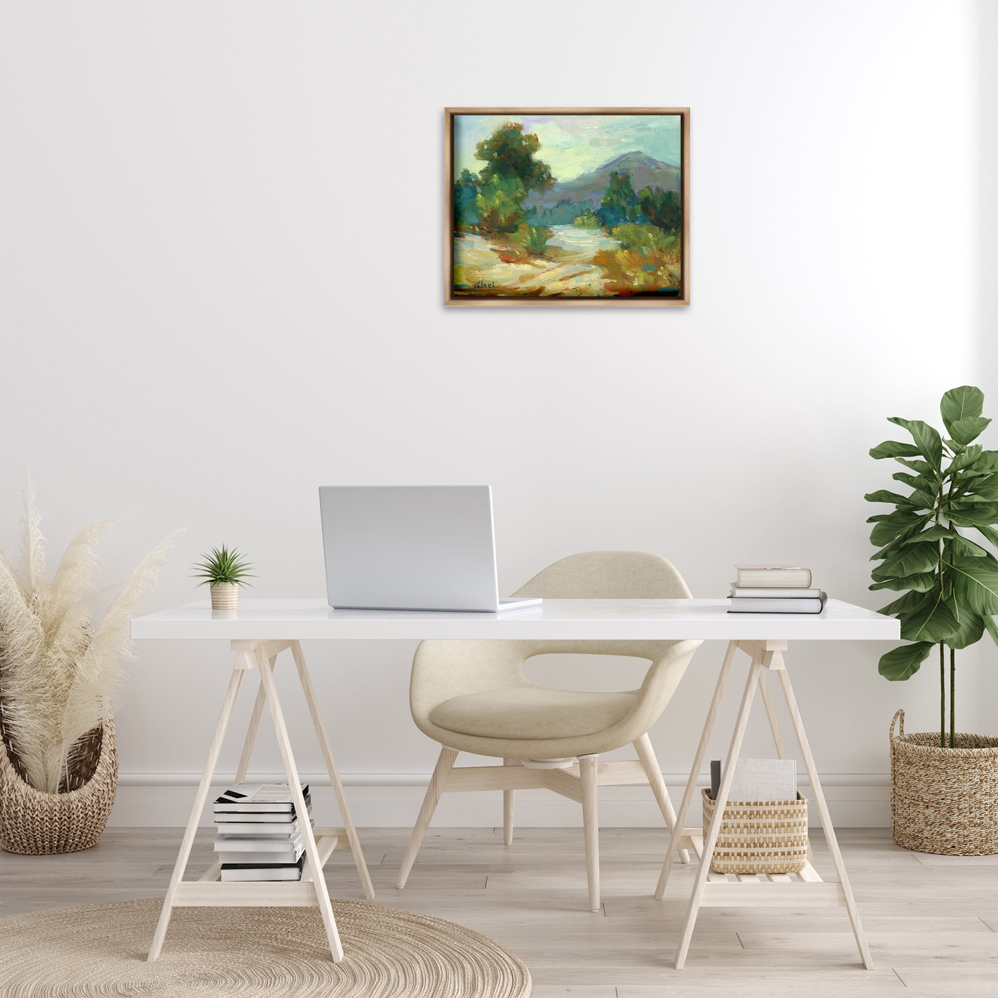 Stupell Industries Fall Time Mountain View Landscape & Nature Painting Brown Floater Framed Canvas Art Print Wall Art, 21 x 17