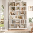 thumbnail image 4 of Hiphuta 76"H x 47"W Wood 6-Tier Standard Bookcase, Tall Bookcase for Bedroom, Freestanding 18 Cubes Display Storage Shelves, Living Room and Office, White, 4 of 8