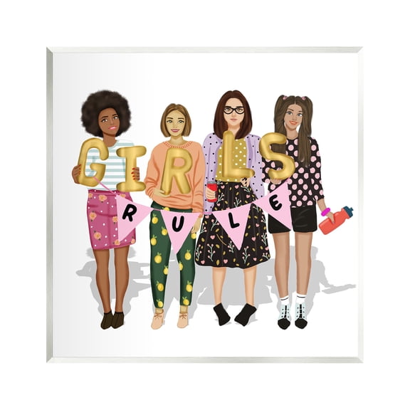 Stupell Industries Girls Rule Inspirational Abstract Painting Unframed Art Print Wall Art, 12 x 12
