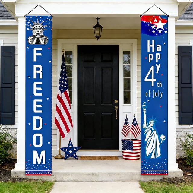 CaiYueKe 4th of July Decorations Patriotic Decorations Red White and Blue Banner Outdoor Hanging American Flag Porch Decor for Fourth of July Veterans Labor Memorial Presidents Flag Election Day