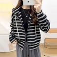thumbnail image 2 of Chaquetas a rayas para mujer, moda coreana, cárdigans holgados de manga larga con capucha, abrigos de algodón con cremallera de gran tamaño, ropa informal para mujer, 2 of 5