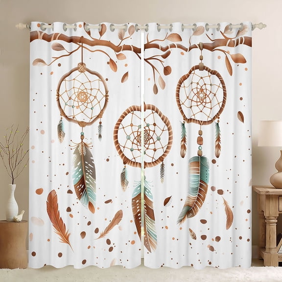 Homewish Dreamy Boho Dreamcatcher Kitchen Curtains,Watercolor Feathers Black Out Curtains Pack of 2 (42x63 Each)