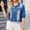 Blue, variant on WXLWZYWL Women's Oversized Denim Jackets Plus Size Button Down Shirt Casual Summer Fall Jean Half Sleeve Blouse Tops