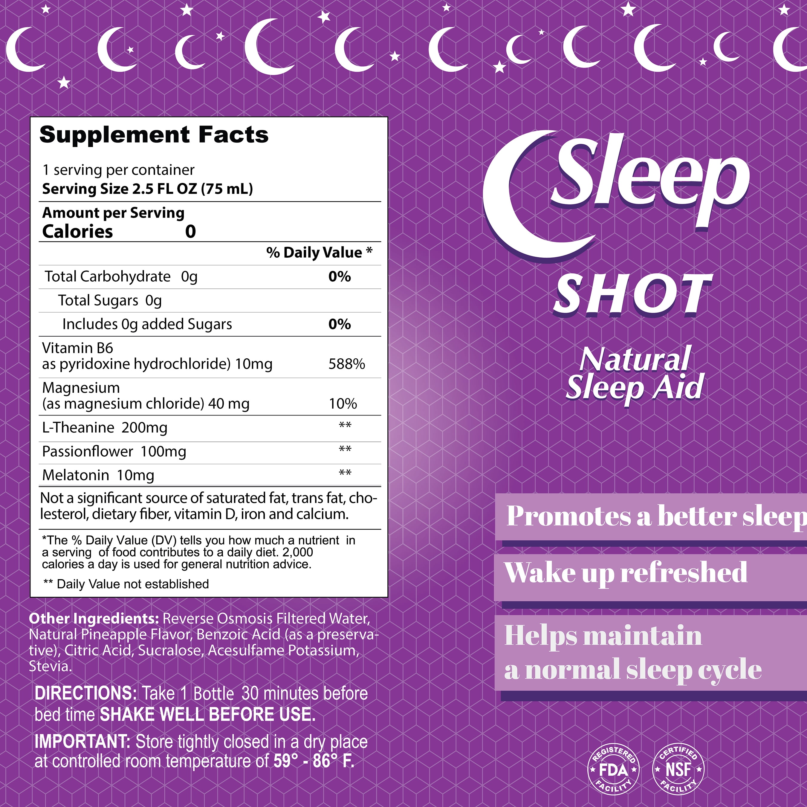 Sleep Shot - Natural Sleep Aid 10 MG of Melatonin - 2.5oz Shot Bottle - 20 Pack