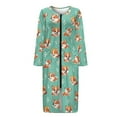 thumbnail image 3 of Yuyamidu Cute Corgi Zipper Front Robes for Women with Pockets Dog Bathrobe Lightweight Long Sleeve Robe Size M Soft House Coat Green Mid-Calf Length Nightgown, 3 of 7