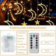 Qoosea 120 LED Curtain String Lights, Star and Moon Lights Fairy Lights, String Hanging with Remote for Bedroom Birthday Wedding Christmas Party Garden Indoor Outdoor Decoration