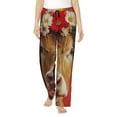 thumbnail image 1 of Fotbe White And Red Daisy Cow Pantalones de Pijama para Mujer, Pantalones de Dormir, Pantalones Pj con Cordón y Bolsillos-Large, 1 of 6