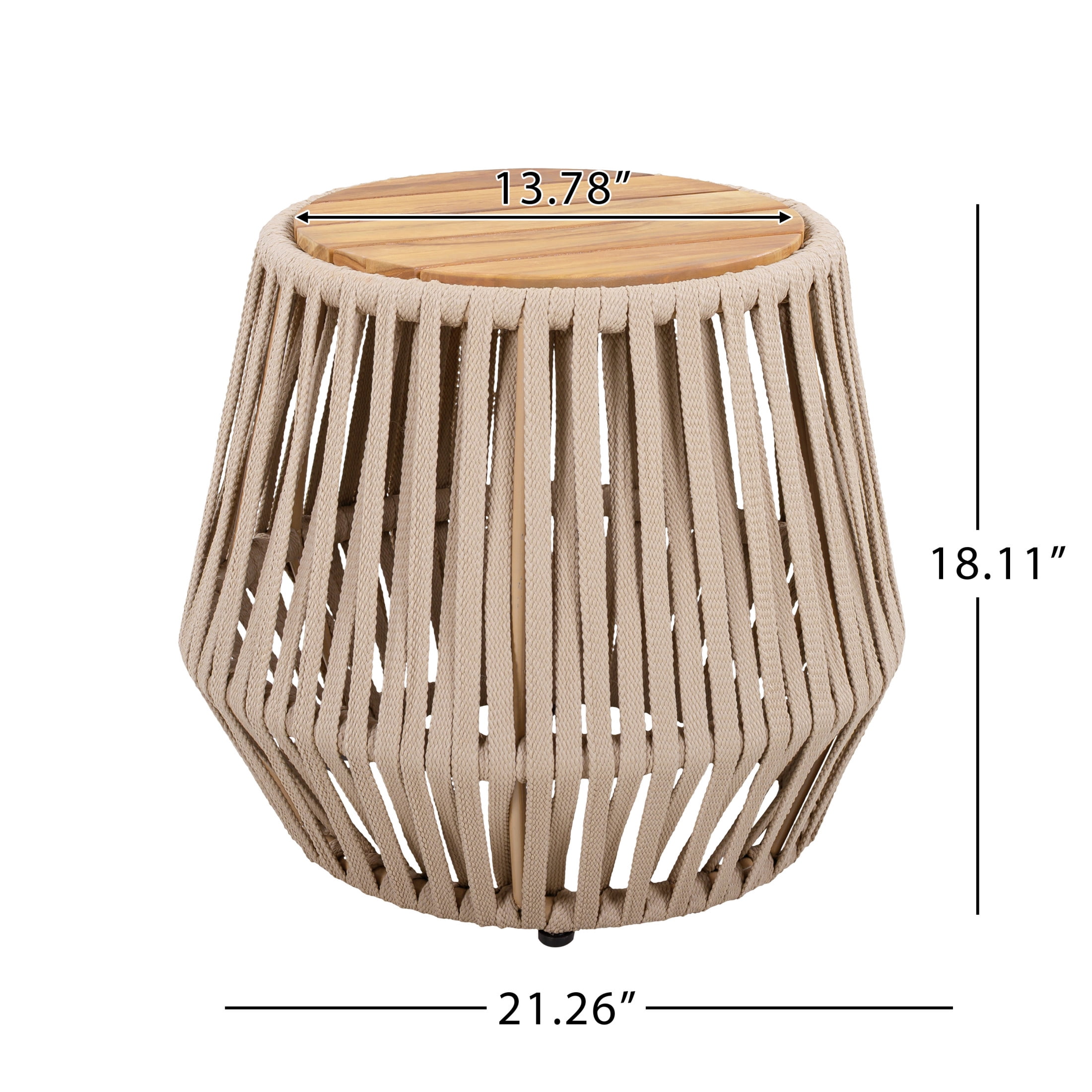 Christopher Knight Home Round Outdoor Acacia Wood Accent Side Table with Beige Rope, Light Teak Finish