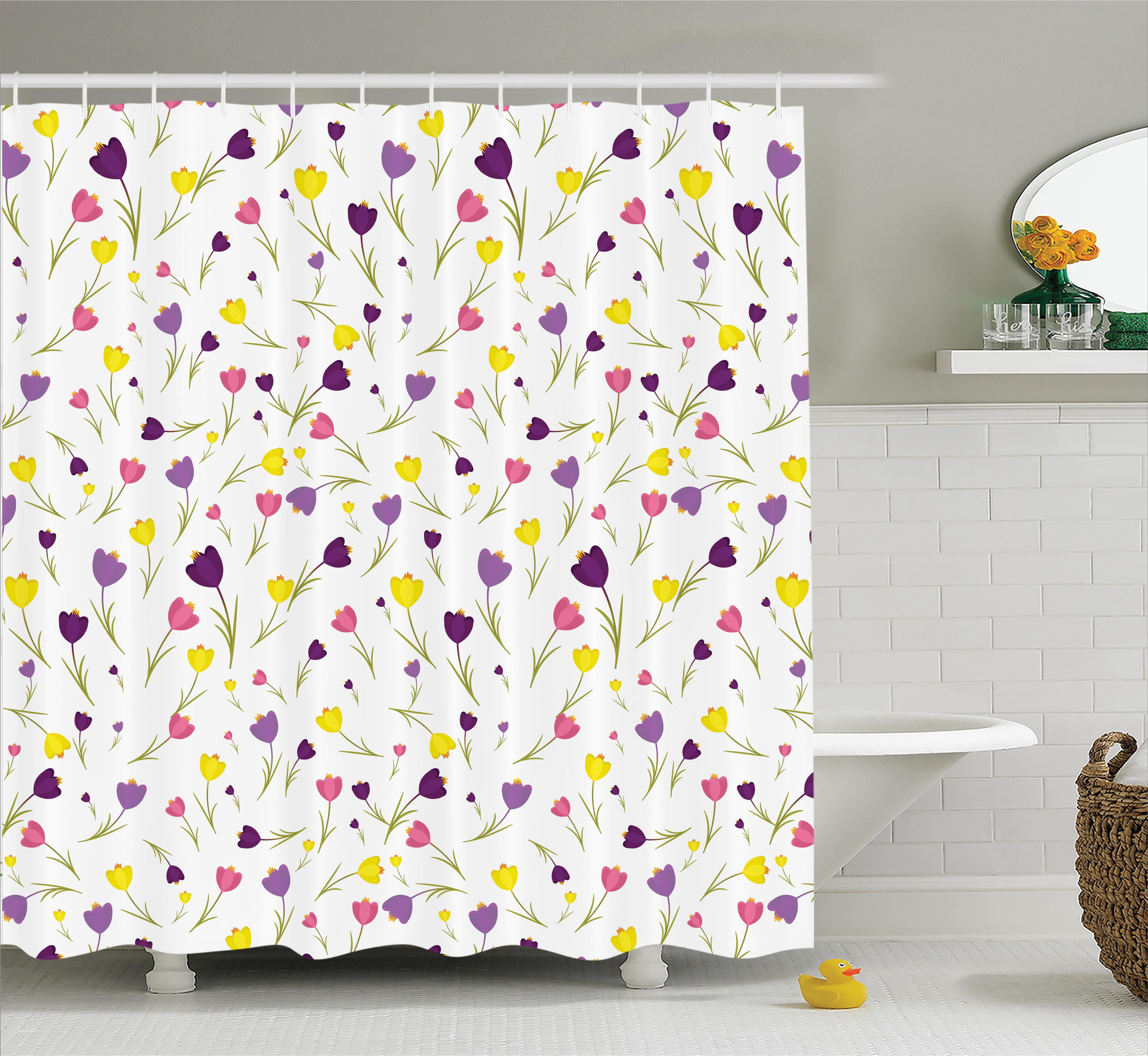 Floral Shower Curtain Set, Limitless Tiny Little Tulip Motifs over Plain Backdrop Seasonal