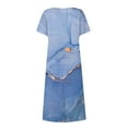 thumbnail image 4 of CHOK Robe Décontractée en Lin à Manches Courtes Col Rond pour Femmes Couleur Unie Coton Lin Robe d'Été 2024 avec Poches Gris TG, 4 of 5
