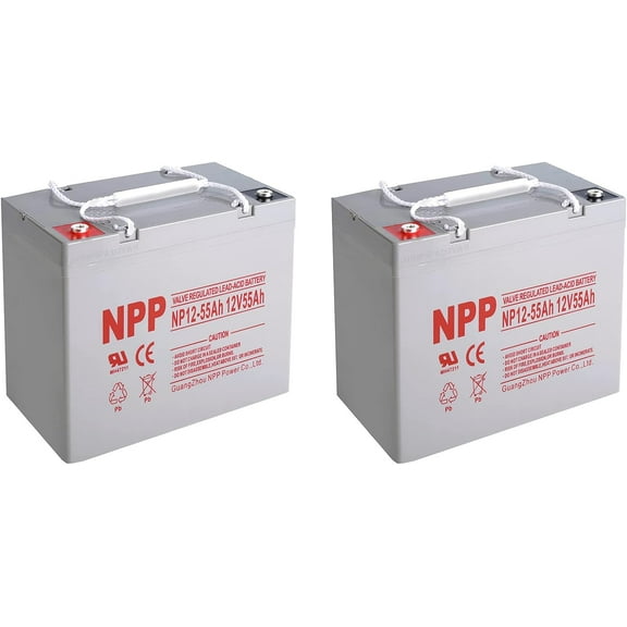 NPP NP12-55Ah(2 Pcs) 12V 55Ah 12Volt Rechargeable AGM SLA Sealed Lead Acid Battery for Scooter Pride Mobility Jazzy Select Electric Wheelchair, Off-Grid Solar System, UPS