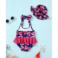 thumbnail image 3 of KIMI BEAR Newborn Baby Girls One-piece Swimsuits 3-6 Months Summer Bathing Suits Off the Shoulder Sleeveless Halter Bow Watermelon Beach Wear Holiday Rash Guard with Headband 2pcs Pink, 3 of 7