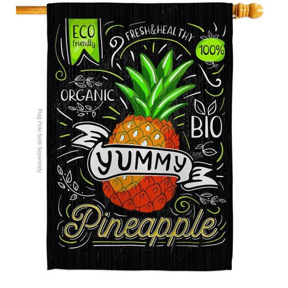 Breeze Decor H117056-BO Pineapple Yummy House Flag Food Fruits 28 x 40 in. Double-Sided Decorative Vertical Flags for Decoration Banner Garden Yard Gift