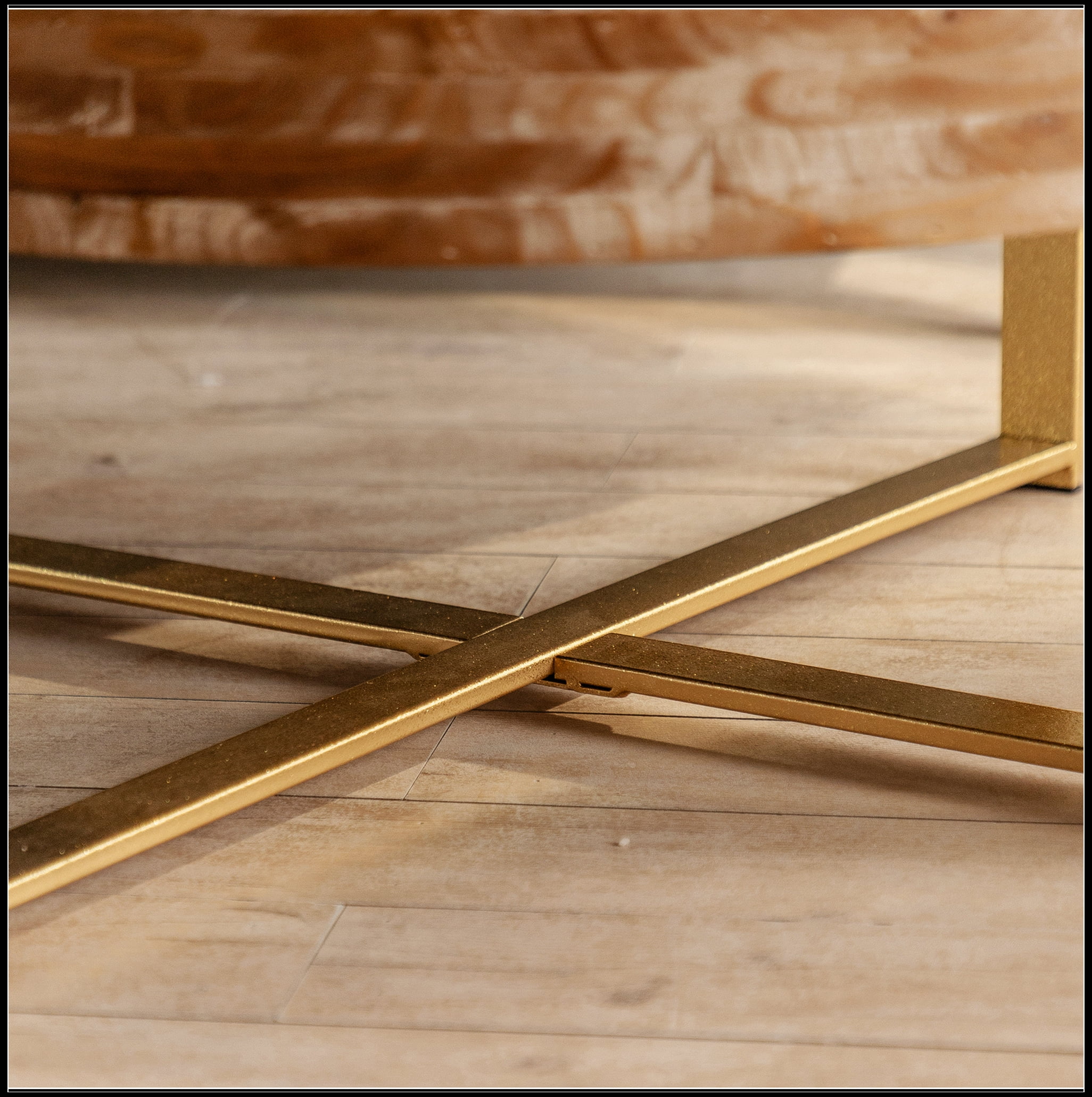 31.29"Modern Retro Splicing Round Coffee Table,Fir Wood Table Top with Gold Cross Legs Base(Same SKU:W757102843)