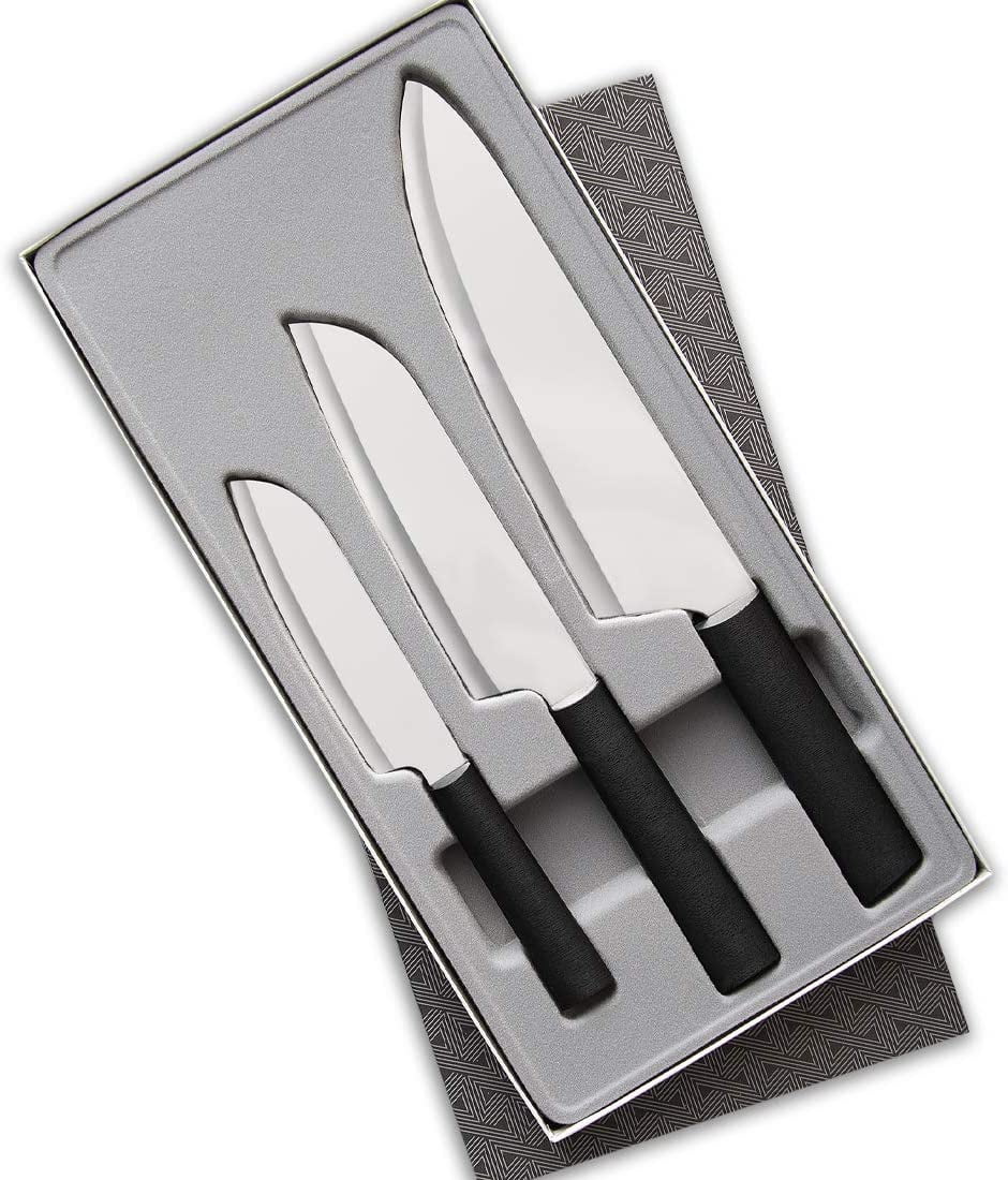 Rada Cutlery 3-Piece Chef Select Knives Gift Set with Quick Edge Sharpener, Black Handles