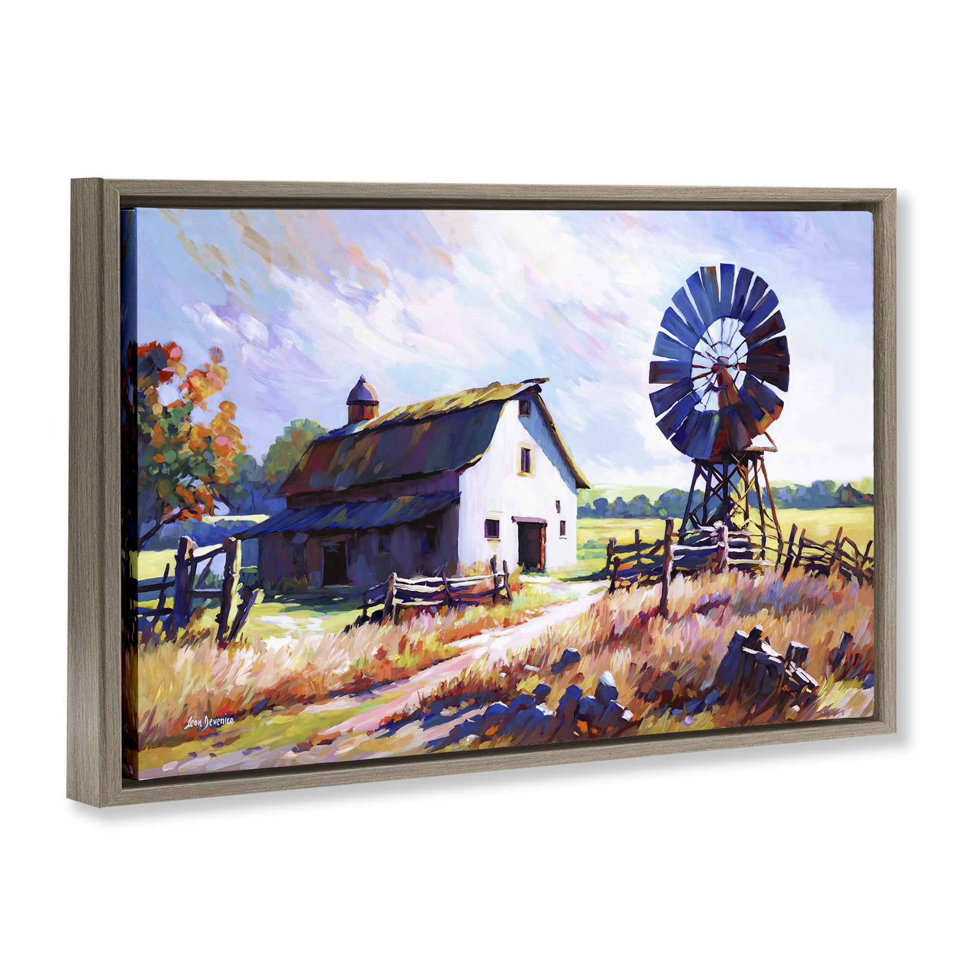 Stupell Industries Countryside Serenity Landscape Landscape Painting Brown Floater Framed Canvas Art Print Wall Art, 25 x 17