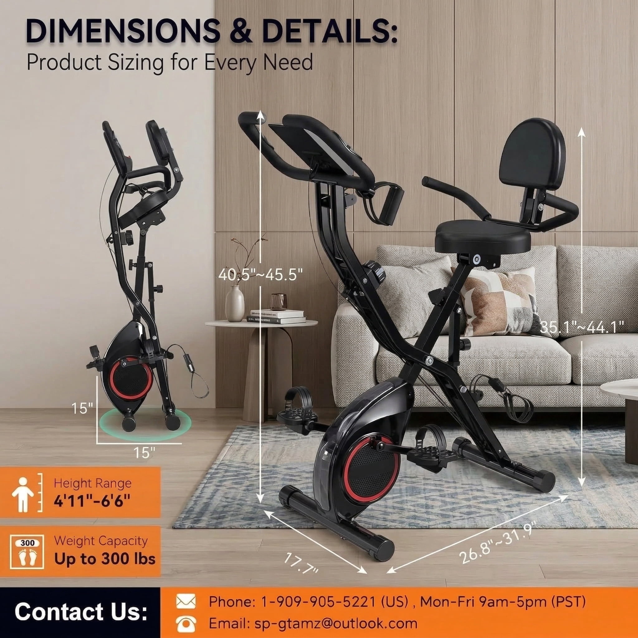 USLIM Foldable Exercise Bike, 5-in-1 Design, 16-Level Magnetic Resistance, 300 lb Capacity