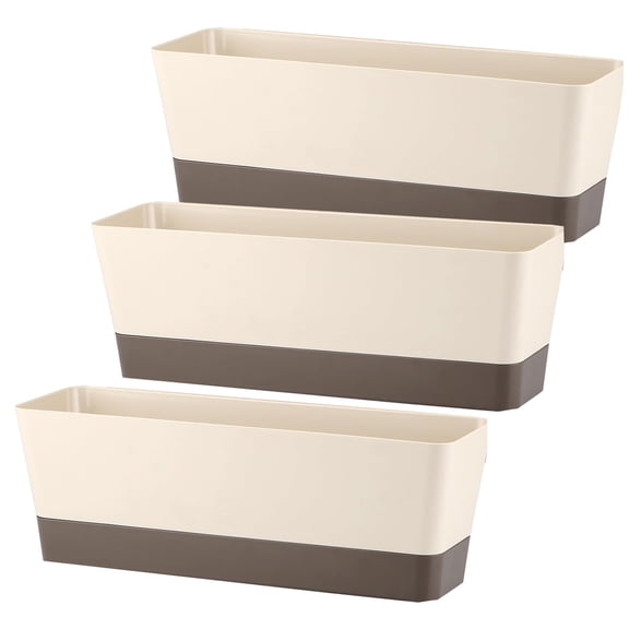 12 Inches Window Box Planter,Bexikou 3 Pack Plastic Vegetable Flower Planters Boxes,Rectangular Plant Containers with Tray for Indoor Outdoor Garden, Patio, Home Decor (Beige)