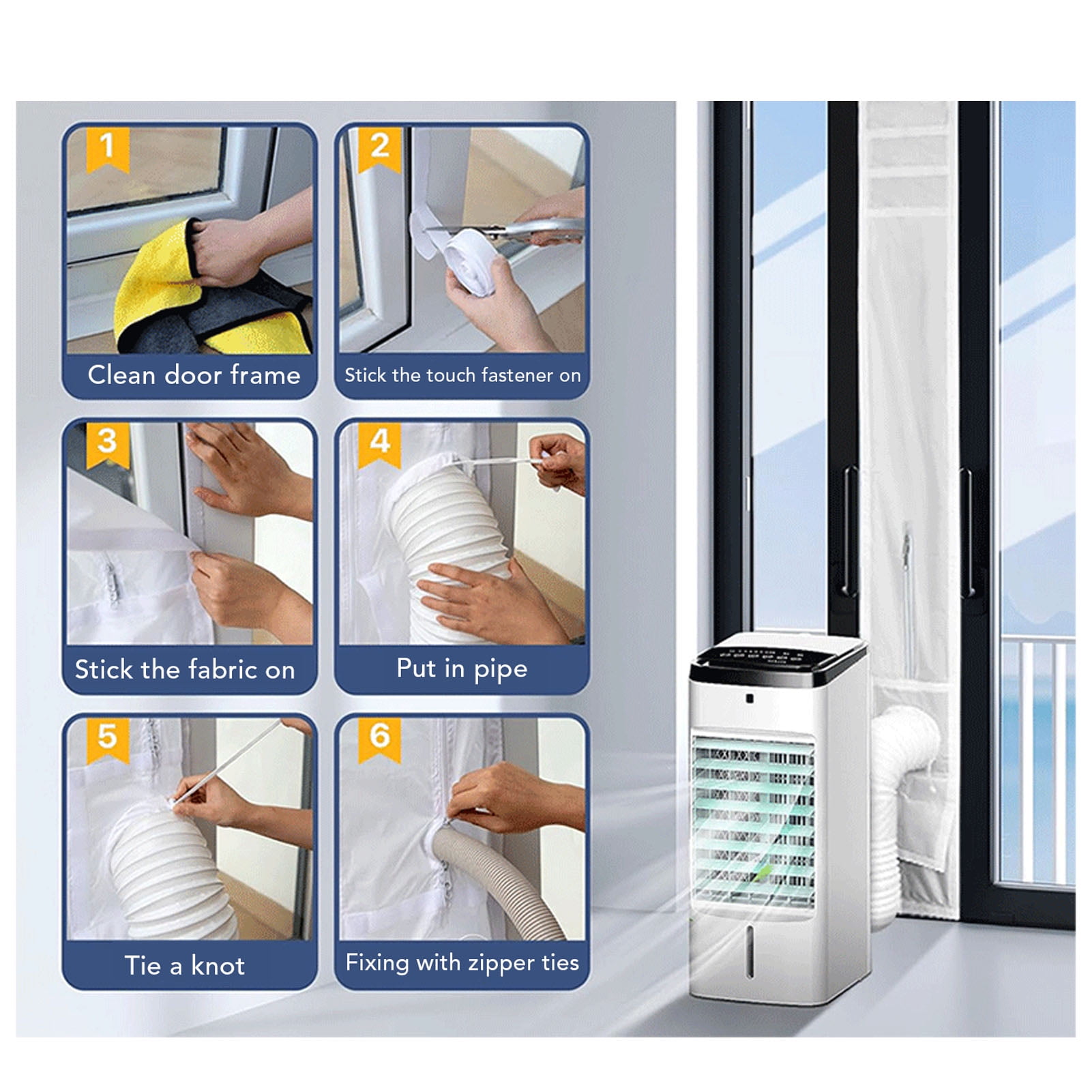 Riousery Portable Air Conditioner Sliding Door Seal Kit Drawstring Structure Portable AC Door Window Seal Cloth for Tumble Dryer 35.43 x 82.68 inches / 90 x 210 cm