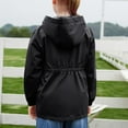 thumbnail image 4 of jtjvou Kids Solid Color Trench Raincoat Lightweight Fall Rain Jackets Waterproof with Hood Trendy Outdoor Jackets with Pockets Athletic Jacket Packable Rain Coat Windbreaker Black 130, 4 of 5