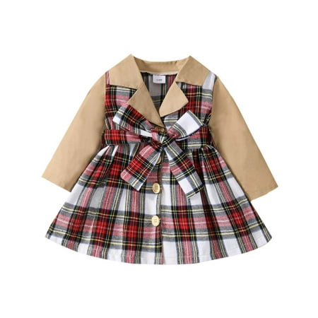

Dezsed 3M-3Y Kids Christmas Outfit Toddler Baby Girl S Autumn Winter Plaid Patchwork Windbreaker Dress Long Sleeve Princess Dress For Girls Vestido