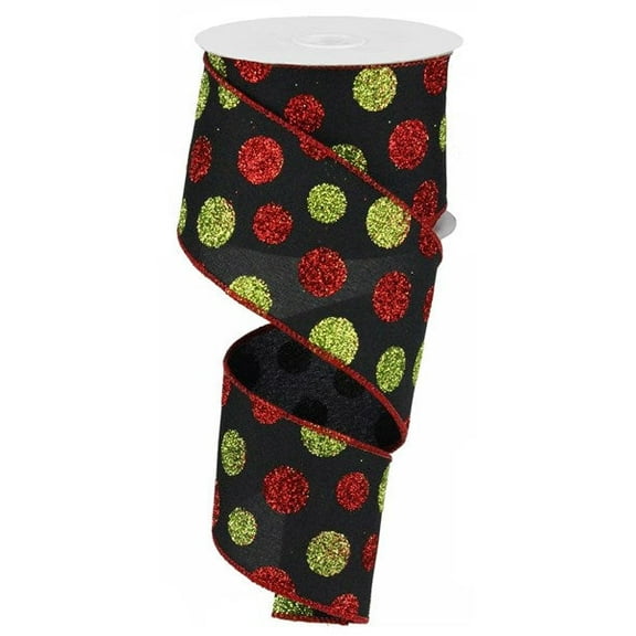 Glitter Multi Dots Wired Edge Ribbon - 2.5" x 10 Yards (Black)